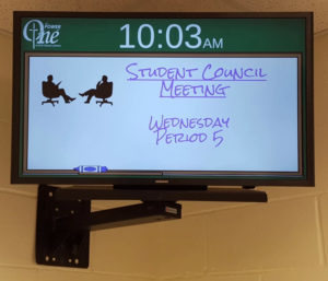 Announcement screen photo courtesy of Joshua Schoeneck, Kettle Moraine Lutheran High School